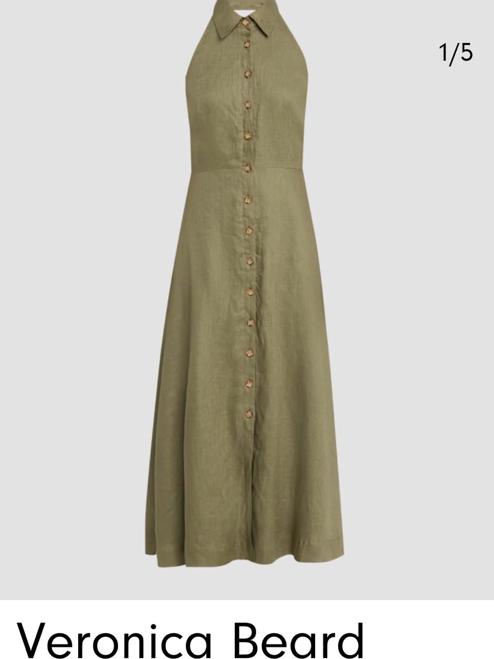 Veronica Beard Mackey Olive Halter Button-Front Maxi Dress